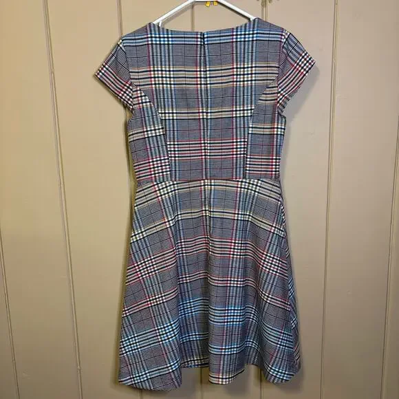 Anthropologie plaid fit and flare dark academia dress cap sleeve size 10 - Picture 2 of 5